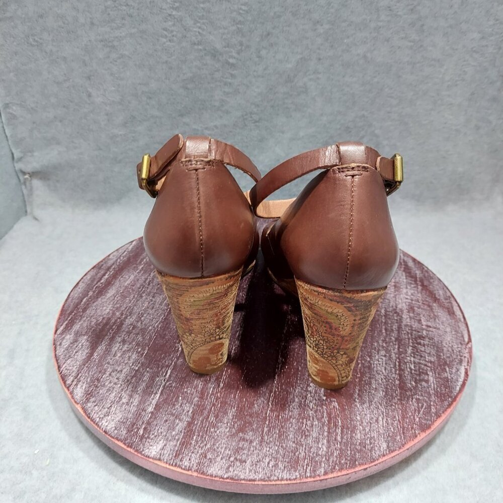 Lucky Brand Tan Cork Wedge Platform Sandals Size 9.5M with paisley print - Picture 9 of 15